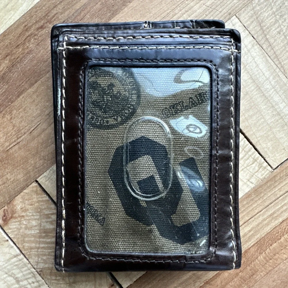 Fossil University Of Oklahoma Bifold Wallet Money Clip Credit Card Slots Brown